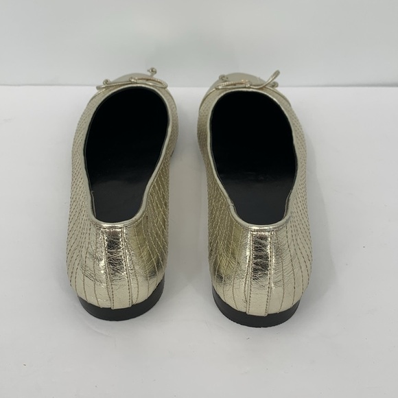 Tory Burch cap-toe quilted metallic gold ballet flat leather shoe bow new 9.5 - Picture 6 of 7